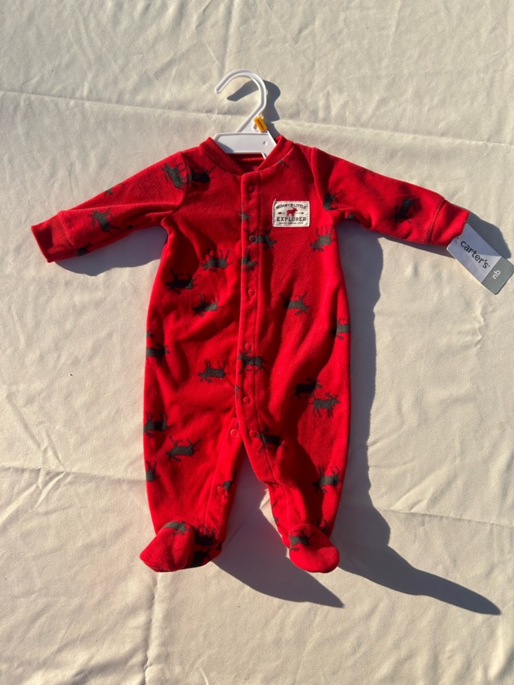 Not for sale🔥3/$8- Carter's ‘Mommy’s Explorer’ Red Moose Print Fleece with footi